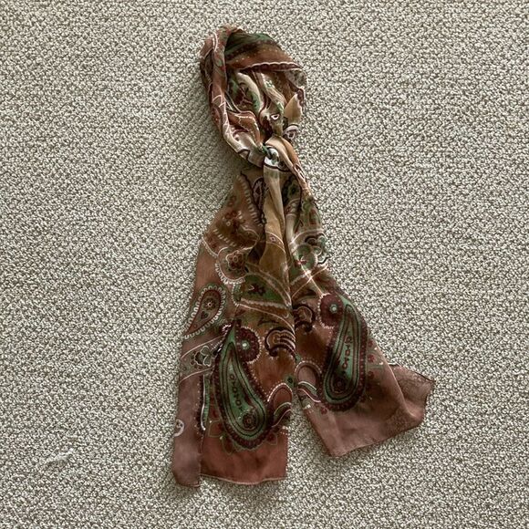 Chico’s Silken Scarf Sheer Patterned Paisley Business Professional FLAW - Picture 1 of 6